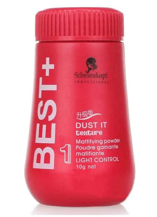 Red container of Scheseukapf BEST+ Dust It texture powder on a white background